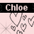 Animated contact sheet showing two frames of a buddy icon with pink background, black text banner reading "Chloe," and multiple heart shapes in various sizes and orientations.