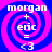 Four identical pixelated icons arranged in a , each featuring a blue and pink spiral background with white text reading "morgan + eric = <3"
