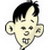 Pixelated cartoon head with black hair, large ears, and a neutral expression on a white background.