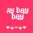 Pixelated white text 'ay bay bay' on bright pink background with five small heart symbols below, two versions showing slight animation differences in the hearts.