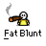 A contact sheet of 18 animated frames showing a pixel art character with white face, yellow shirt, and brown pipe smoking against gray background.