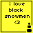 Yellow square icon with black text reading "i love black snowmen <3" and a small pixelated figure changing position across frames.