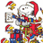 Pixelated character with red hat and blue outfit holding a yellow object, surrounded by smaller similar figures on white background.