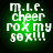Green circular icon with white pixelated text reading "m.l.e. cheer rox my sex!!!" on a black background.