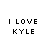 pixelated text icons displaying "I LOVE KYLE" with varying red and black lettering, some featuring small pink stars above or near the text