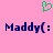 Green pixelated heart symbol above dark blue text reading "Maddy(:" on pink background.