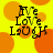 Yellow background with orange circles and black text reading "I've Love Laugh" in a stacked arrangement.