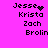 Pixelated text list on bright pink background with animated heart and sparkle effects near 'Jesse' name.