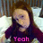 A pixelated image of a person with long brown hair wearing a dark purple shirt, showing two sequential expressions with text overlays.