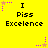 Yellow background with black text reading "I Piss Excellence" and purple star-shaped pixel art elements in various positions.