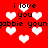 Red background with white pixelated hearts and repeated text "i love you" and "gabbie young" in black pixels.