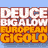 Animated sequence of a character in red clothing against light blue background with text 'DEUCE BIGALOW EUROPEAN GIGOLO' on left.