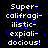 Pixelated text reads "Super-califragilisticexpialidocious!" in white with blue noise on black background, repeated across three