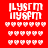 Red background with white pixelated text and heart-shaped icons