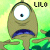 Animated cartoon character with single large eye, brown body, blue mouth, and green background displaying text changes.
