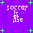 Purple background with green plus signs and white pixelated text 'soccer' above a figure kicking a ball.