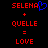 Pixelated red text 'SELENA' with blue heart symbol, plus red text 'QUELLE', equals red text 'LOVE' on black background.
