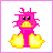 Pixelated pink rubber duck with yellow feet and beak in a 3x2 contact sheet showing animation frames, including one frame with closed eyes and the word "Quack" visible on the right.