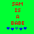 Red pixelated text reads 'SAM IS A BABE' on bright green background with blue star-like symbols below.