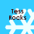 Four identical pixelated snowflakes on a solid blue background, each with brown text reading "Tess Rocks" above it.