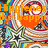 Animated icon with orange text over a colorful, pixelated background featuring circular patterns and abstract shapes.