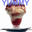 A static image of a dessert with red and beige layers, topped with white cream and a cherry, displayed on a dark plate beneath the word YUMMY.