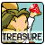 Two side-by-side pixelated animated frames of a Neopets character holding a red mushroom and then sitting with a necklace, labeled "TREASURE" and "SEEKER" respectively.