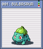 Pixel art of three Pokémon stages: Bulbasaur, Ivysaur, and Venusaur displayed in a with blue headers