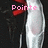 A pixelated image of a character's legs in white ballet shoes with red ribbons, showing text fragments 'Pointe', 'is', and 'LIFE' in pink.