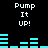 Pixelated text "Pump It UP!" appears in white on black background with cyan audio bars that shift horizontally