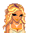 Pixel art buddy icon featuring a blonde woman in party attire holding a tray with colorful objects, next to partial view of another character and orange text reading "Start The Party".