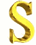 Three vertical display a golden 'S' with metallic sheen, each showing progressive animation frames of the letter's surface texture shifting from solid to fragmented