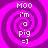 Four identical pixelated display a purple spiral background with white text reading "MOO i'm a pig =]" in each