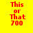Red pixelated text "This or That 700" on yellow background with black horizontal bars shifting position across frames.