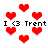 Red heart shapes and text "I <3 Trent" repeated across a white background with pixelated rendering.