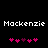 Pixelated text 'Mackenzie' appears twice on a black background with pink and purple heart symbols below each instance.