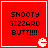 Red square icon with black pixelated text "SHOOTY GIZZARD BUTT!!!!" and white Pac-Man-like mouth symbol in bottom-right corner.