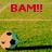 A soccer ball on a grass field with red 'BAM!!' text above it, showing animation where the ball shifts position across frames.