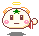 Pixel art contact sheet showing two frames of a cartoon character with angel wings and halo, pink cheeks, green star on forehead, brown eyes, red sash, orange ears, yellow halo, gray background.