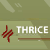 A static contact sheet of 10 identical frames showing a green background with repeated red musical note symbols and white text reading "THRISE" above a thin brown line.