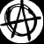 Black and white circular icon with stylized anarchy symbol on left; gray background with pixelated '4' above 'Life' text on right.