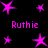 A static image with a black background featuring multiple pink star shapes and the repeated text "Ruthie" in pink pixelated font.