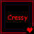 Four red-outlined black squares display 'Cressy' text with varying heart symbols, transitioning from single to multiple hearts.