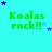 Green text 'Koalas rock!!' on cyan background with blue stars in various positions