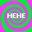 Four identical spiral patterns in green and pink with white text 'HEHE' centered on each, arranged in a