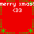 Red background with green pixelated border and text repeating 'merry xmas!' in white, featuring '<33' symbols at corners.