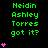 Green text "Heidin Ashley Torres got it?" with pink heart symbols on black background, hearts animate in vertical stacks of one to five.