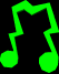 Green musical notes and a vertical bar on black background with gray sidebars, animated in sequence.