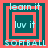 Four identical square icons arranged in a , each with layered red and teal borders surrounding central text
