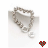 A silver chain necklace with a heart-shaped pendant displayed on a white background, accompanied by red text labels and a small pixelated heart icon.
